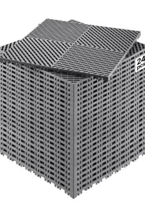 VEVOR Tapis de drainage emboîtable, 415x415 mm, dalles de sol de drainage modulaire emboîtable, 24 pcs, coussin de sol à épisser en PP antidérapant gris, tapis de douche, pour garage, jardin, cuisine Offre Exclusive