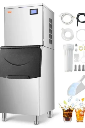 Pas Cher VEVOR Machine à Glaçons 249,5 kg/24 h, Appareil de Préparation de Glaçons avec Grand Bac de Stockage 113,4 kg, Autonettoyante Automatique, avec Écran Tactile, pour Cuisine Bar Restaurant Hôtel Maison
