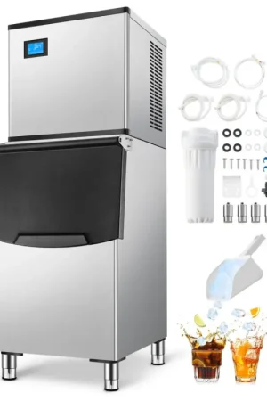 VEVOR Machine à Glaçons 136 kg/24 h, Appareil de Préparation de Glaçons avec Grand Bac de Stockage 113,4 kg, Autonettoyante Automatique, avec Écran Tactile, pour Cuisine Bar Restaurant Hôtel Maison Commander Vite