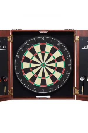 Dernier Modèle VEVOR Cible de Fléchettes et Armoire Prêt à Jouer, Armoire à Fléchettes de Taille Officielle, Jeu de Fléchettes à Pointe en Acier, Assemblage Facile, Accessoires Complets, pour Jeux de Cricket