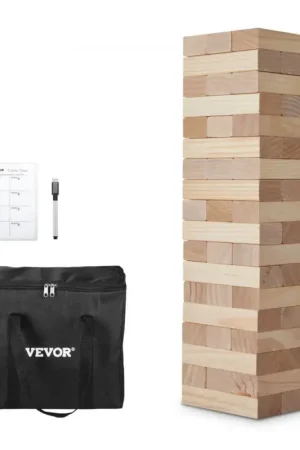 VEVOR Jeu de tour en bois, 54 blocs, tour de blocs empilables en bois de pin, grande taille, avec sac de transport et tableau de bord, jouet de famille de tour à bascule, pour intérieur, extérieur Vente Directe