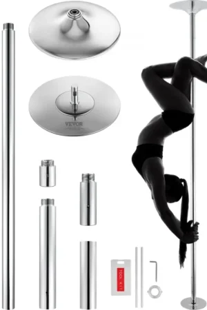 Meilleur Choix VEVOR Barre de Pole Dance Professionnelle, Pôle de Danse Statique et Rotatif, Kit de Danse à la Barre Verticale, Amovible et Portable, Poteau en Inox Robuste 45 mm, Réglable en Hauteur, pour Club Gym