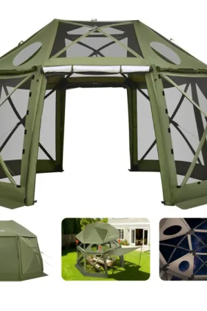 VEVOR Tente Moustiquaire Tonnelle Pop-up 3,96x3,96 m Tente Moustiquaire Pliante 10-12 Personnes 13 Côtés Abri Solaire pour Camping Famille, Terrasse, Jardin, avec Toit Amovible, Sac de Transport, Vert Certifié