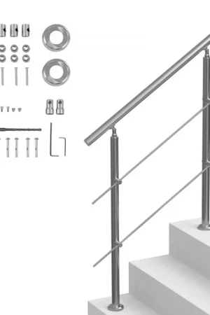 Offre Spéciale VEVOR Rampe d'Escalier, 100 cm, Main Courante Escalier pour Marches Extérieur Acier Inox, 2 Barres Transversales, Kit d'Installation, Garde Corps Double Colonne pour Personnes Âgées, Porche, Terrasse