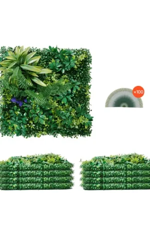 VEVOR Mur Végétal Artificiel, 8 PCS, Panneau Mural Décoratif Plante Artificielle 3D Emboîtable, 50x50 cm, pour Décoration Intérieure Extérieure, Couverture de Clôture en Lierre, Brise-vue Mural Jardin Pas Cher