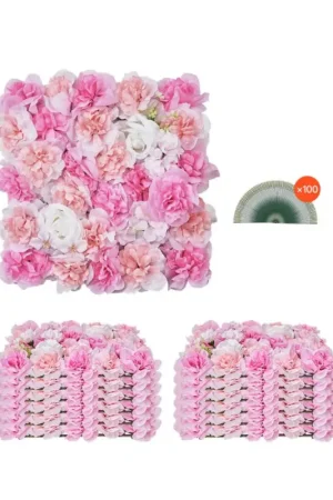 VEVOR Panneau Mural Décoratif Floral 12 PCS Mur à Fleurs Artificielles 3D, 38x38 cm, Conception Sans Couture Installation Facile pour Mariage, Saint-Valentin, Fête Prénatale, Décoration de Fond, Rose Acheter Direct