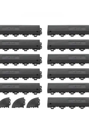 VEVOR Kit Bordures de Finition pour Dalle de Sol Clipsable, 11 PCS, Rampe de Transition pour Sol de Garage, Modulaire et Emboîtable en PP, pour Zones Humides, Compatible avec Tapis de Drainage VEVOR Nouvelle Collection