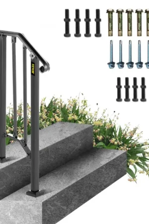 Authentique VEVOR Rampe d'Escalier 1 à 2 Marches Garde-corps pour Escalier Main Courante Noire pour Escalier